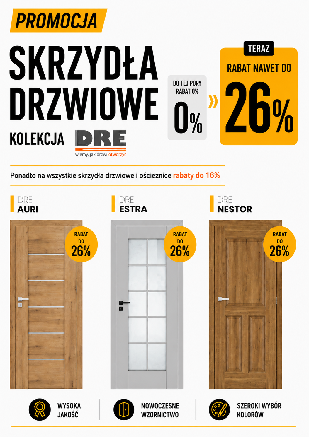 Promocja na drzwi DRE Auri, Estra i Nestor w Płocku – rabat do 26%